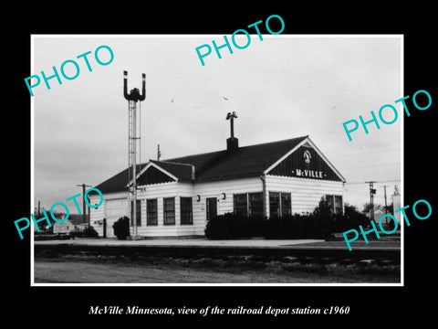 OLD LARGE HISTORIC PHOTO OF McVILLE MINNESOTA, THE RAILROAD STATION c1960