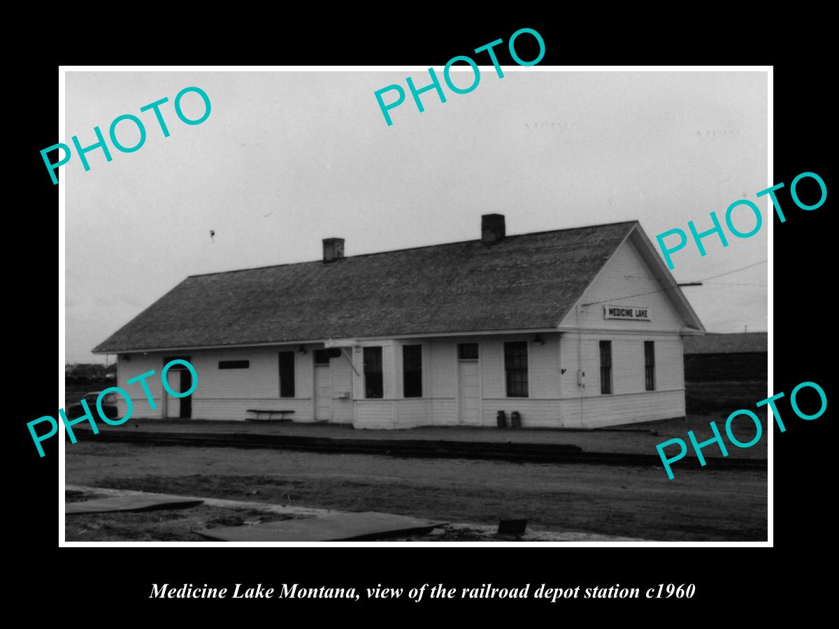 OLD LARGE HISTORIC PHOTO OF MEDICINE LAKE MONTANA, THE RAILROAD STATION c1960