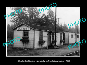 OLD LARGE HISTORIC PHOTO OF MERRITT WASHINGTON, THE RAILROAD STATION c1960