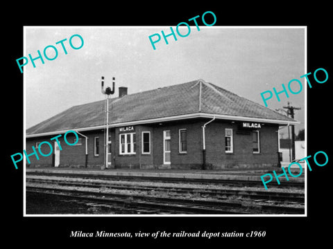 OLD LARGE HISTORIC PHOTO OF MILACA MINNESOTA, THE RAILROAD STATION c1960