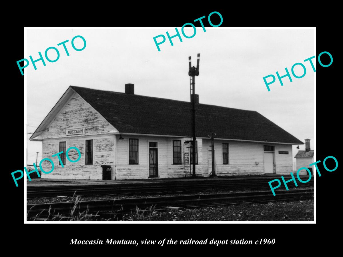 OLD LARGE HISTORIC PHOTO OF MOCCASIN MONTANA, THE RAILROAD STATION c1960