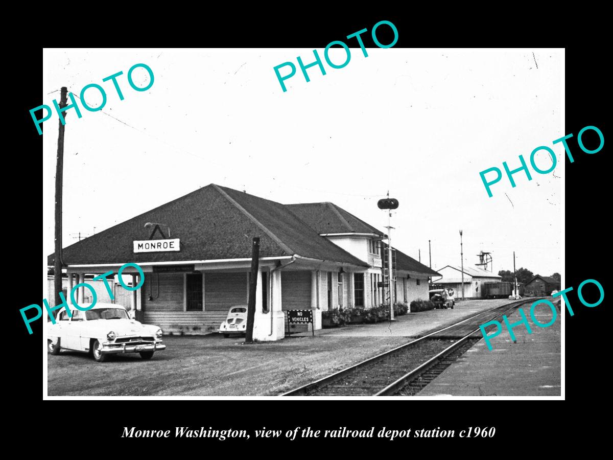 OLD LARGE HISTORIC PHOTO OF MONROE WASHINGTON, THE RAILROAD STATION c1960