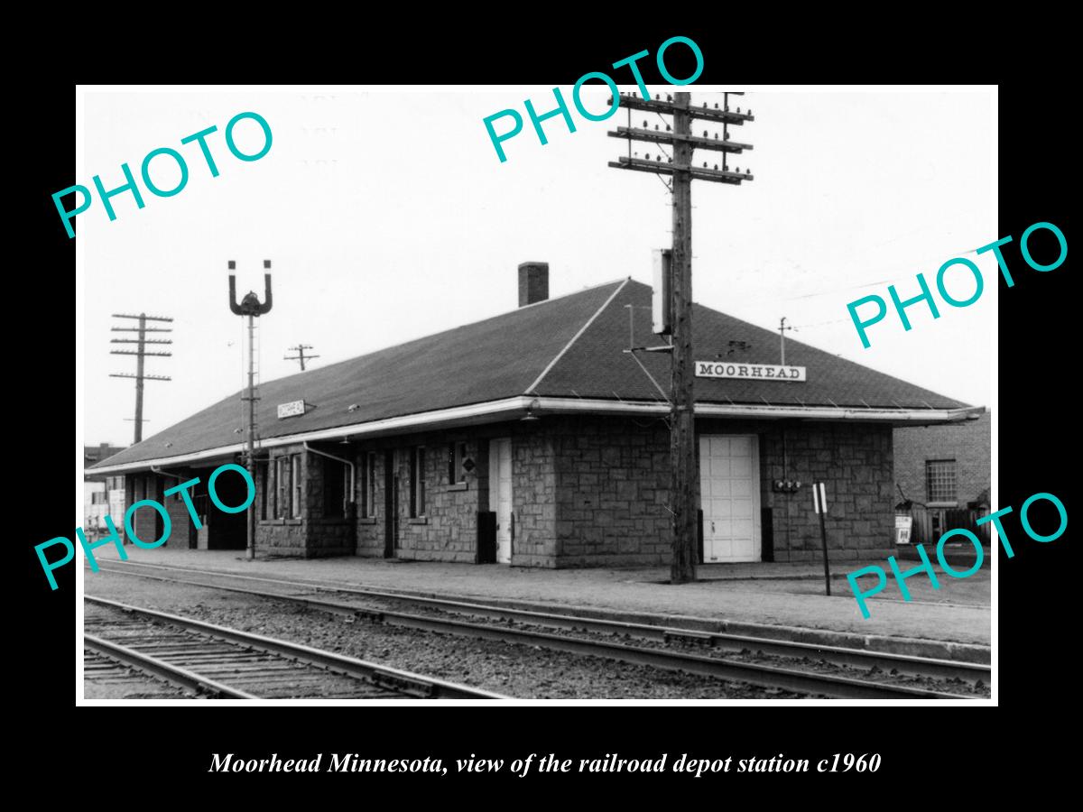 OLD LARGE HISTORIC PHOTO OF MOORHEAD MINNESOTA, THE RAILROAD STATION c1960