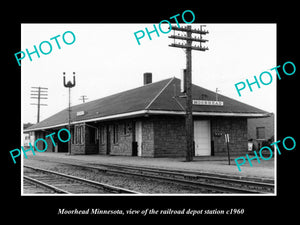 OLD LARGE HISTORIC PHOTO OF MOORHEAD MINNESOTA, THE RAILROAD STATION c1960