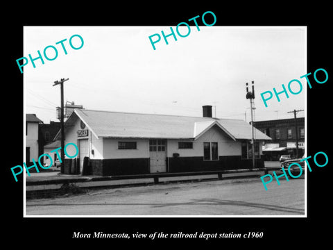 OLD LARGE HISTORIC PHOTO OF MORA MINNESOTA, THE RAILROAD STATION c1960