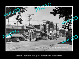 OLD LARGE HISTORIC PHOTO AUBURN CALIFORNIA, VIEW OF THE MAIN STREET STORES c1936