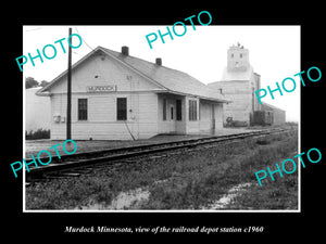 OLD LARGE HISTORIC PHOTO OF MURDOCK MINNESOTA, THE RAILROAD STATION c1960