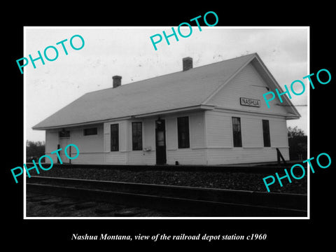 OLD LARGE HISTORIC PHOTO OF NASHUA MONTANA, THE RAILROAD STATION c1960