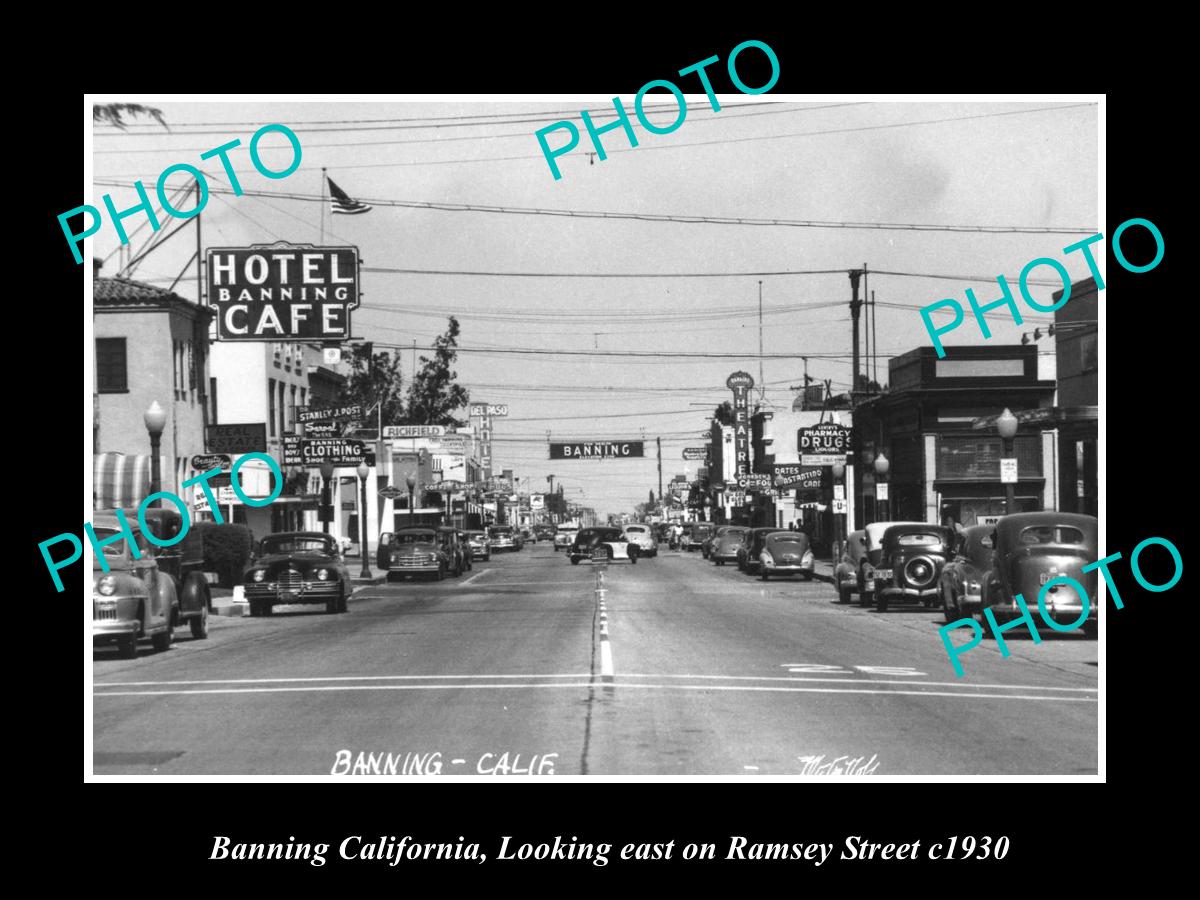 OLD LARGE HISTORIC PHOTO BANNING CALIFORNIA, VIEW OF RAMSEY STREET c1940