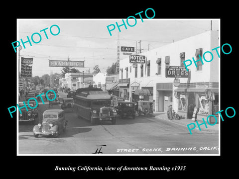 OLD LARGE HISTORIC PHOTO BANNING CALIFORNIA, VIEW OF DOWNTOWN BANNING c1935