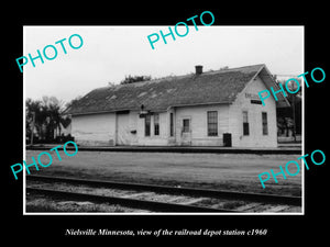 OLD LARGE HISTORIC PHOTO OF NIELSVILLE MINNESOTA, THE RAILROAD STATION c1960