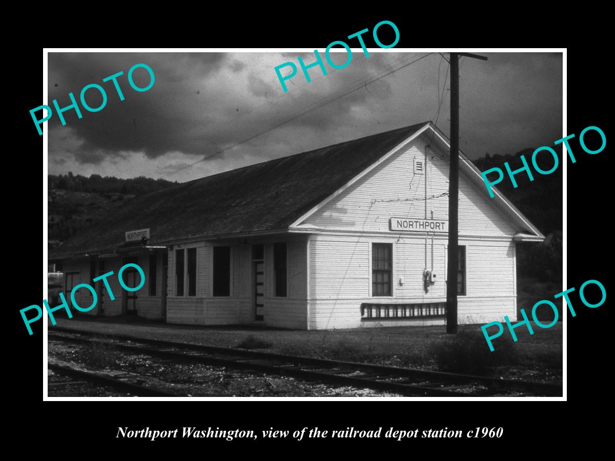 OLD LARGE HISTORIC PHOTO OF NORTHPORT WASHINGTON, THE RAILROAD STATION c1960