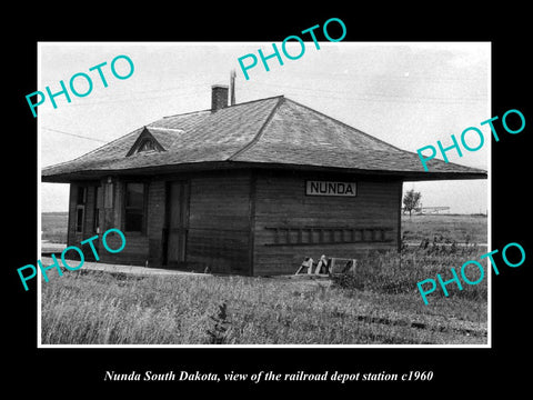 OLD LARGE HISTORIC PHOTO OF NUNDA SOUTH DAKOTA, THE RAILROAD STATION c1960