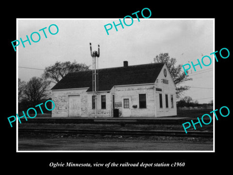 OLD LARGE HISTORIC PHOTO OF OGLVIE MINNESOTA, THE RAILROAD STATION c1960