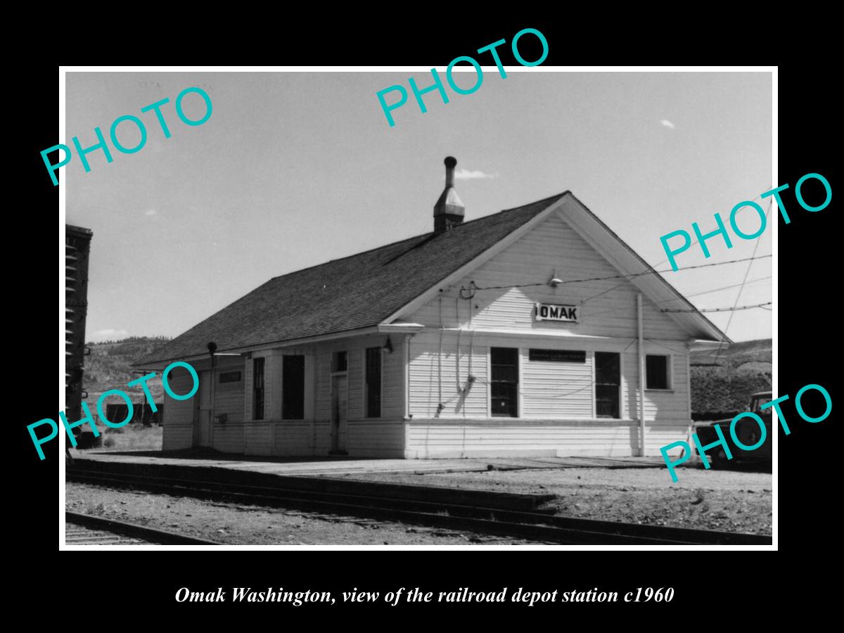 OLD LARGE HISTORIC PHOTO OF OMAK WASHINGTON, THE RAILROAD STATION c1960