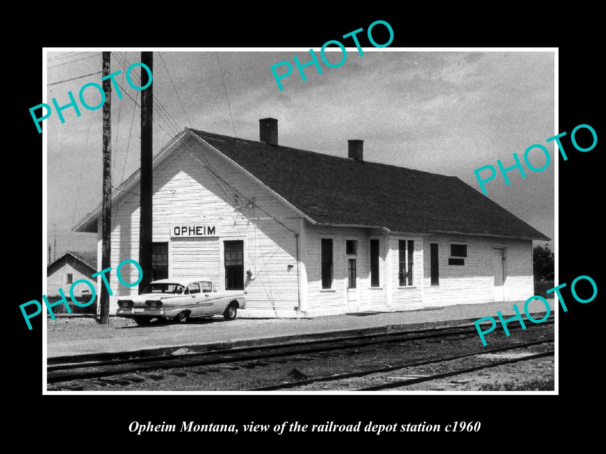 OLD LARGE HISTORIC PHOTO OF OPHEIM MONTANA, THE RAILROAD STATION c1960