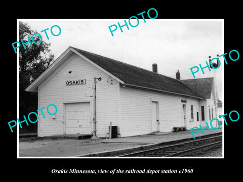 OLD LARGE HISTORIC PHOTO OF OSAKIS MINNESOTA, THE RAILROAD DEPOT STATION c1960