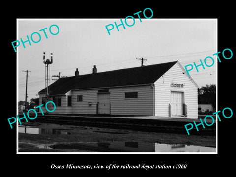 OLD LARGE HISTORIC PHOTO OF OSSEO MINNESOTA, THE RAILROAD DEPOT STATION c1960