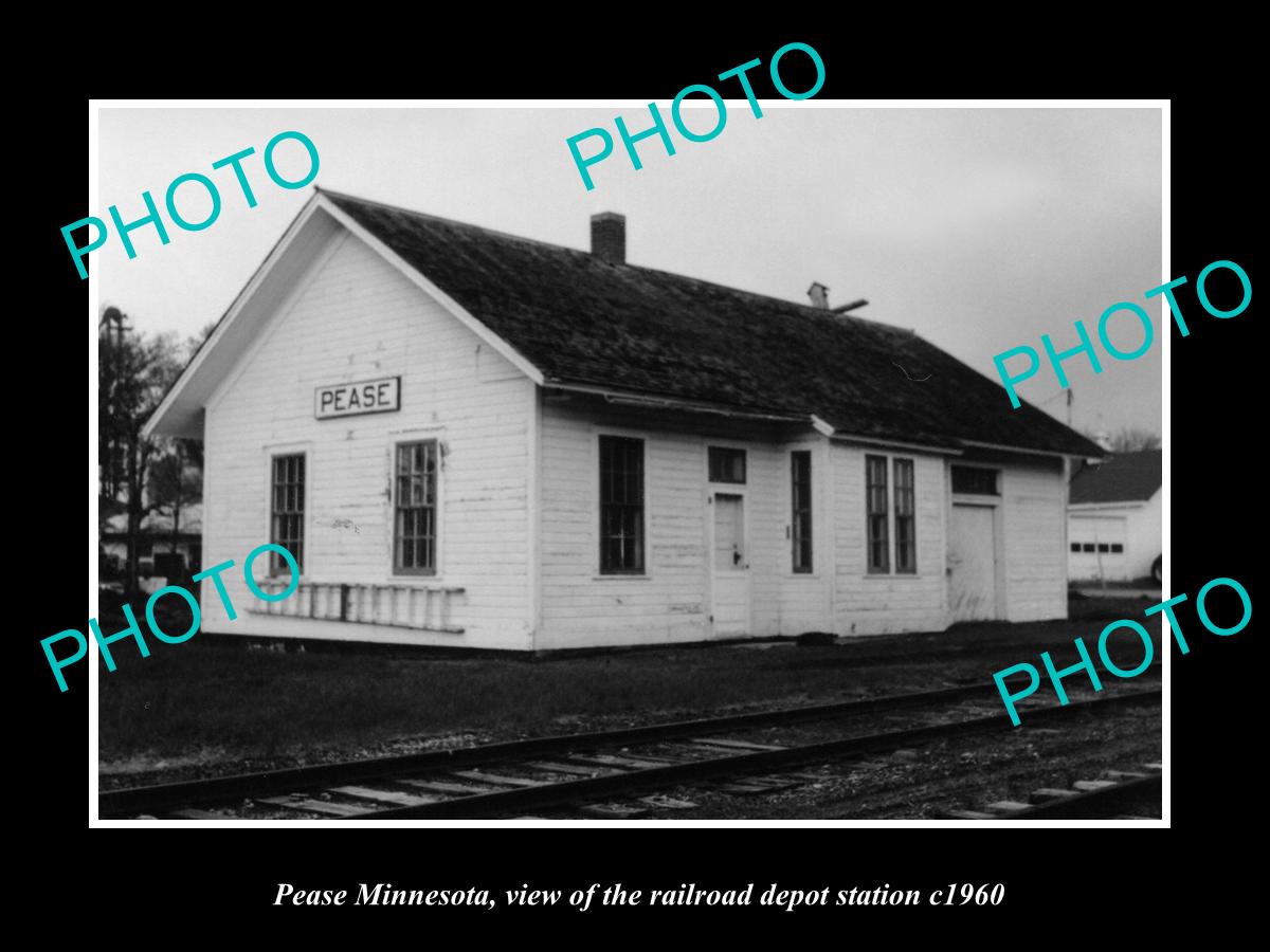 OLD LARGE HISTORIC PHOTO OF PEASE MINNESOTA, THE RAILROAD DEPOT STATION c1960