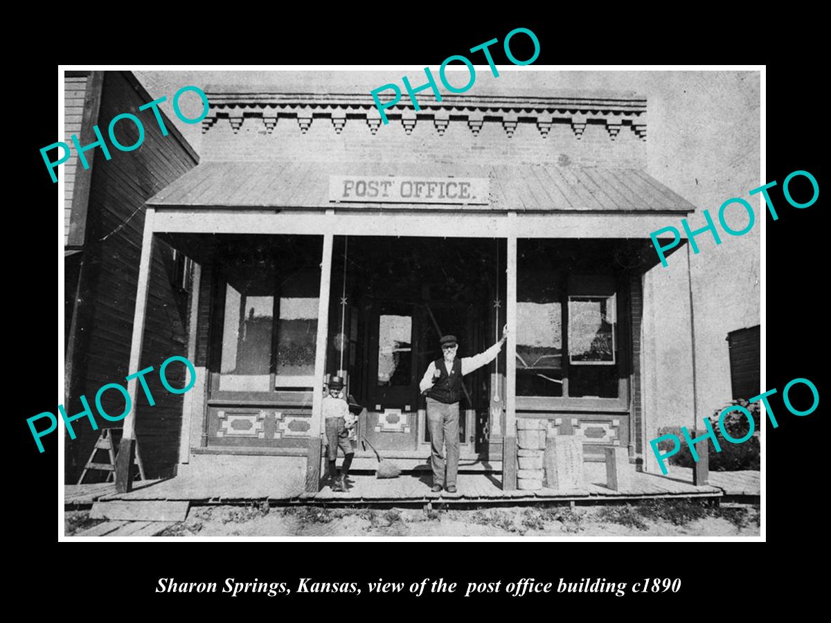 OLD LARGE HISTORIC PHOTO OF SHARON SPRINGS KANSAS, THE POST OFFICE BUILDING 1890
