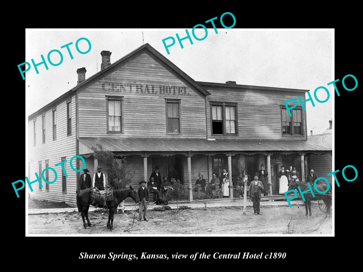 OLD LARGE HISTORIC PHOTO OF SHARON SPRINGS KANSAS, THE CENTRAL HOTEL c1890