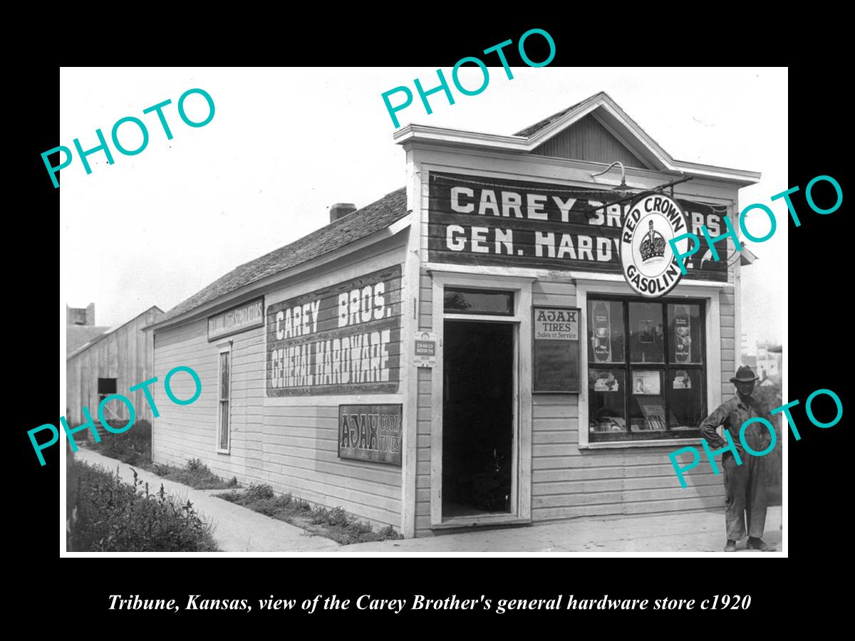 OLD LARGE HISTORIC PHOTO OF TRIBUNE KANSAS, THE CAREY Bros GENERAL STORE c1920