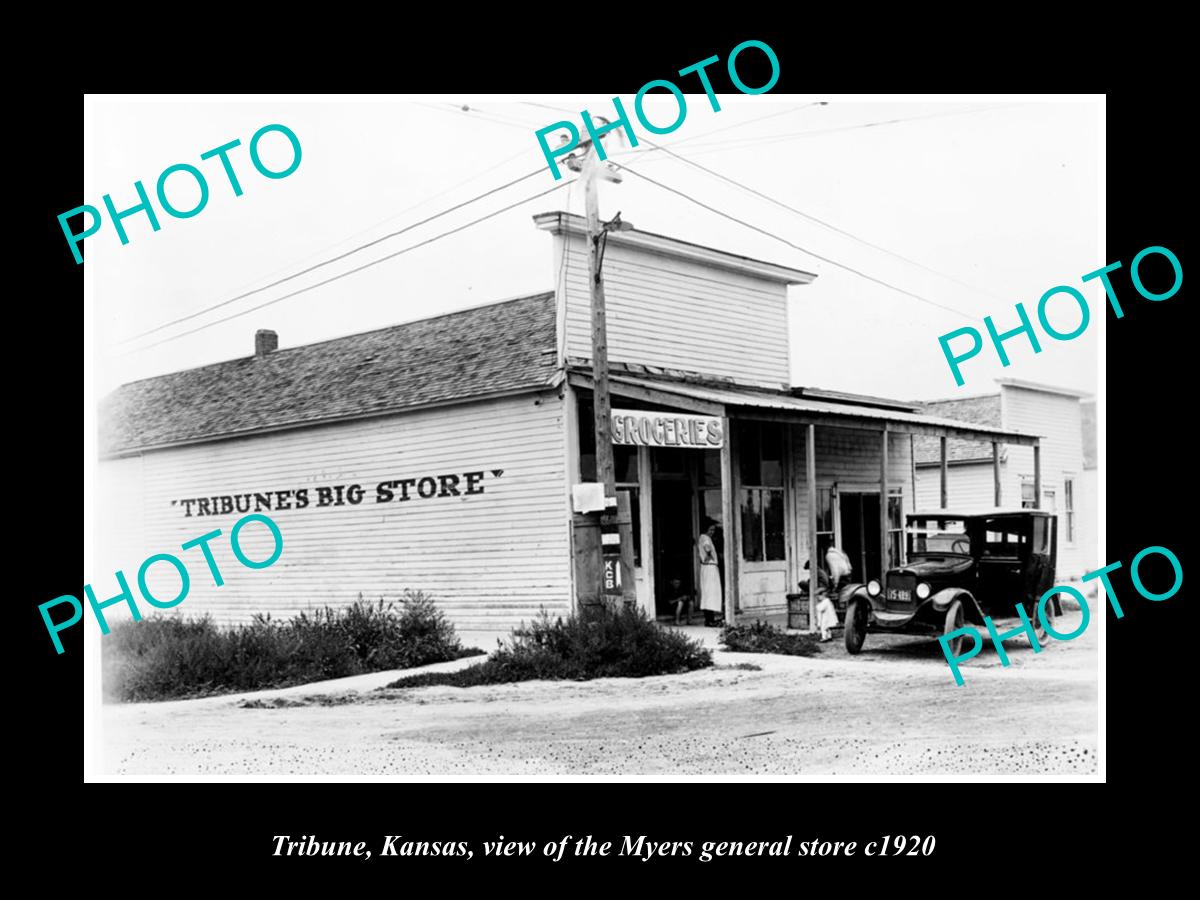 OLD LARGE HISTORIC PHOTO OF TRIBUNE KANSAS, THE MYERS GENERAL STORE c1920