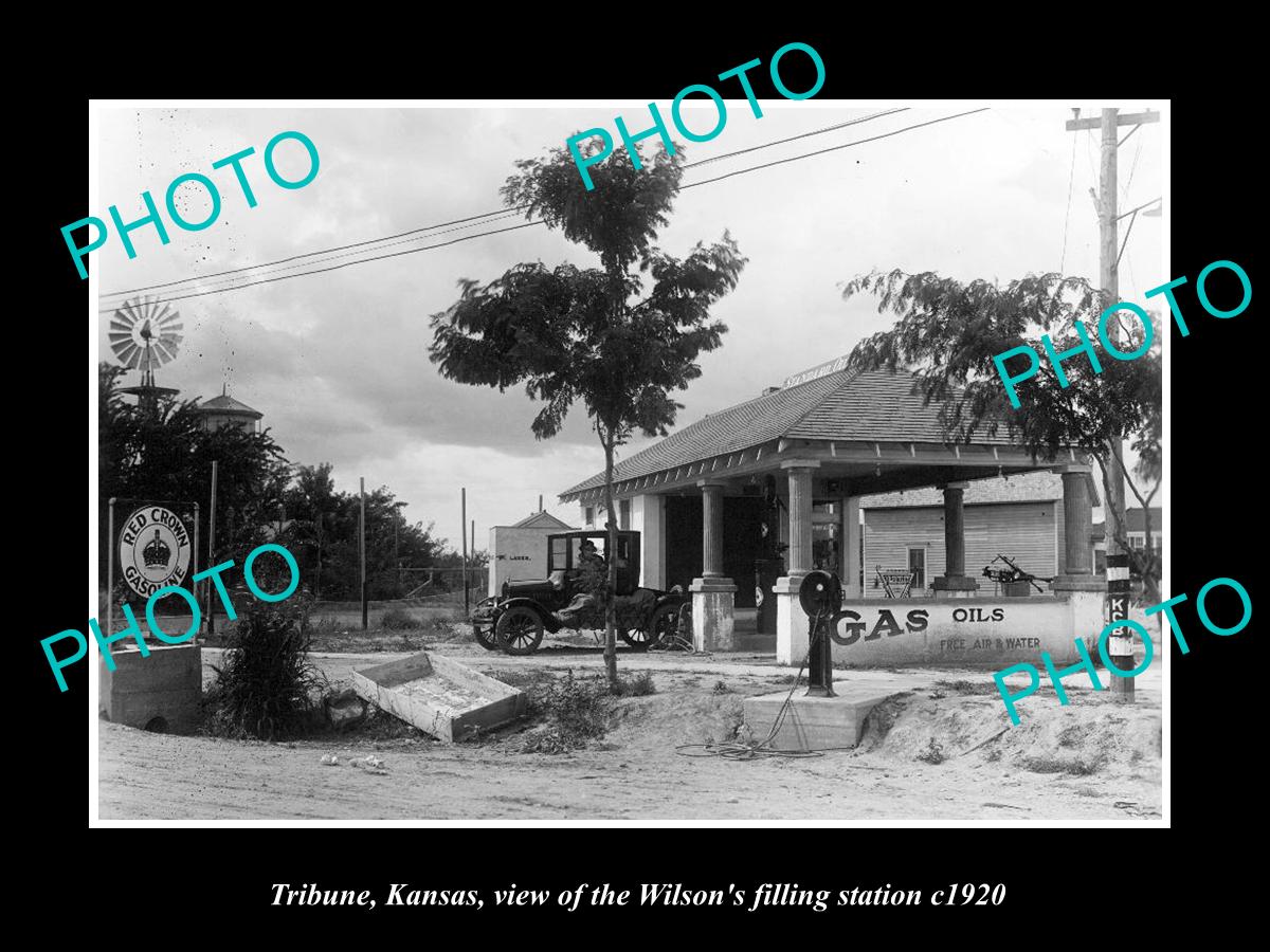 OLD LARGE HISTORIC PHOTO OF TRIBUNE KANSAS, THE WILSONS SERVICE STATION c1920