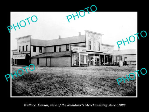 OLD LARGE HISTORIC PHOTO OF WALLACE KANSAS, THE ROBIDOUX MERCHANDISE STORE c1890