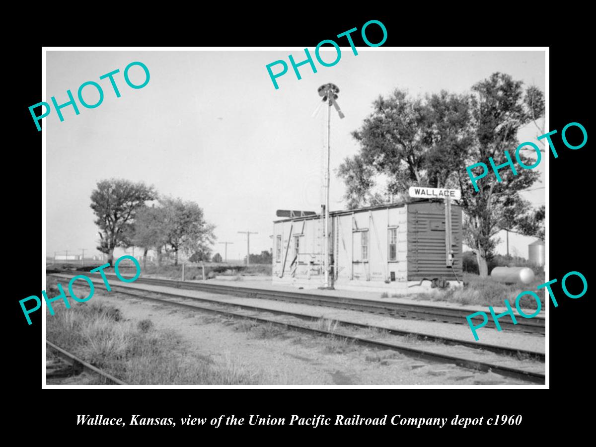 OLD LARGE HISTORIC PHOTO OF WALLACE KANSAS, UNION PACIFIC RAILROAD DEPOT c1960