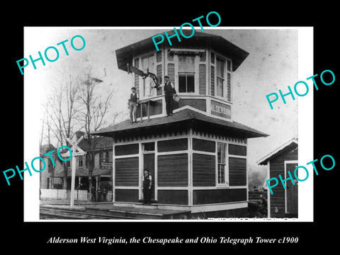 OLD LARGE HISTORIC PHOTO OF ALDERSON WEST VIRGINIA, THE RAILROAD TOWER c1900