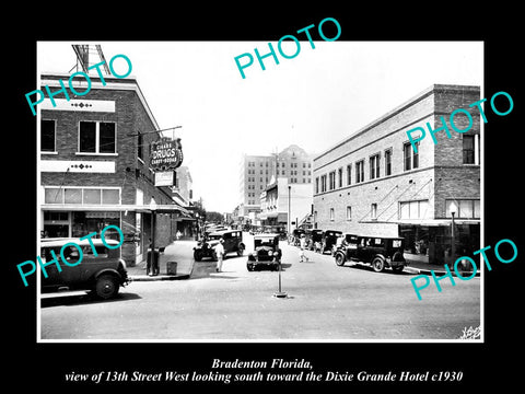 OLD LARGE HISTORIC PHOTO OF BRADENTON FLORIDA, VIEW OF 13th St & STORES c1930