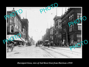 OLD LARGE HISTORIC PHOTO DAVENPORT IOWA, VIEW OF 2nd STREET EAST c1910