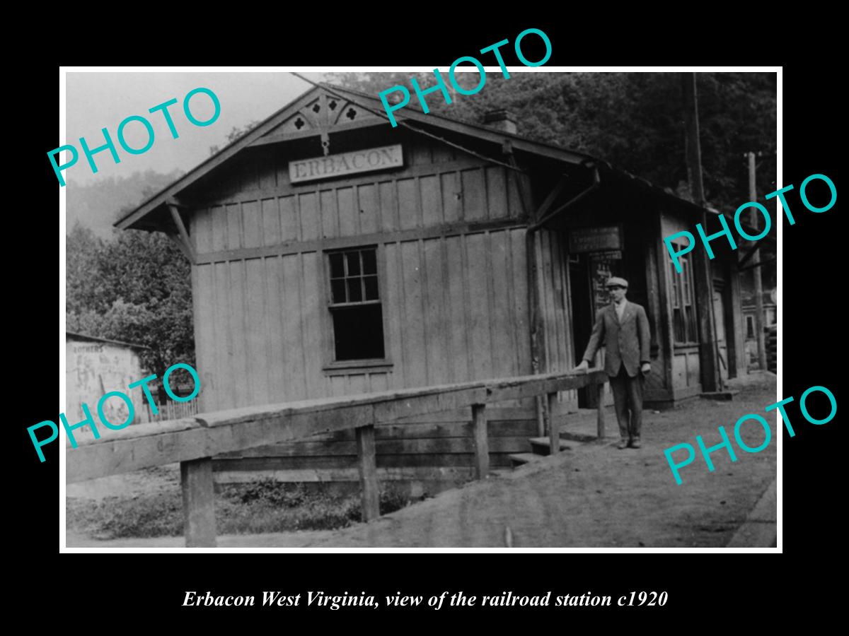 OLD LARGE HISTORIC PHOTO OF ERBACON WEST VIRGINIA, THE RAILROAD STATION c1920