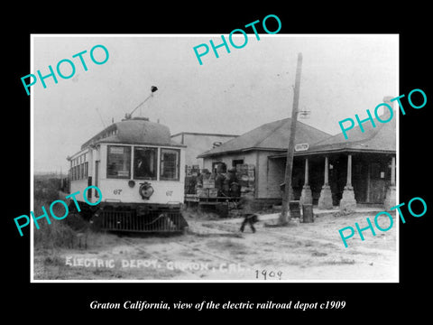 OLD LARGE HISTORIC PHOTO OF GRATON CALIFORNIA, THE ELECTRIC RAILROAD DEPOT c1909