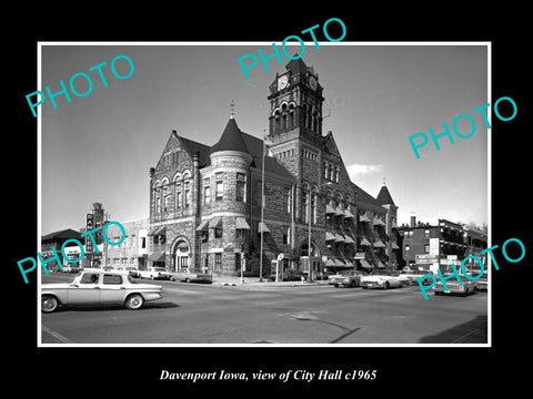 OLD LARGE HISTORIC PHOTO DAVENPORT IOWA, VIEW OF THE CITY HALL c1965