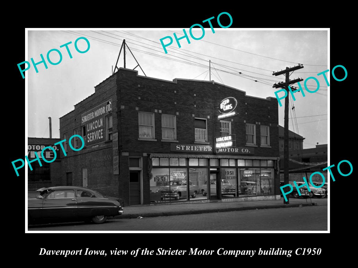 OLD LARGE HISTORIC PHOTO DAVENPORT IOWA, VIEW OF THE STRIETER MOTOR Co c1950