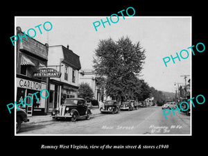 OLD LARGE HISTORIC PHOTO OF ROMNEY WEST VIRGINIA, THE MAIN St & STORES c1940