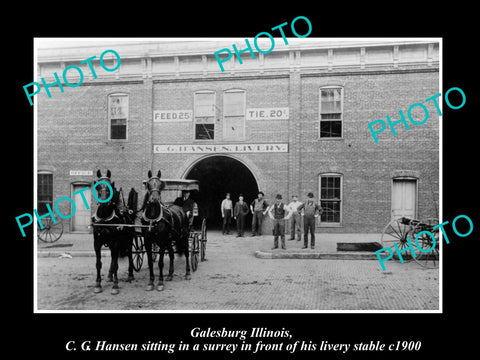 OLD LARGE HISTORIC PHOTO GALESBURG ILLINOIS, THE HANSEN LIVERY STABLES c1900