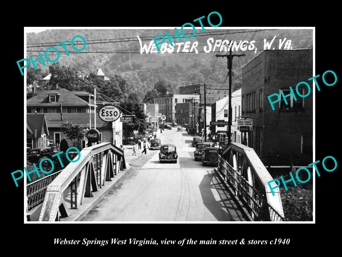 OLD LARGE HISTORIC PHOTO OF WEBSTER SPRINGS WEST VIRGINIA, MAIN St & STORES 1940