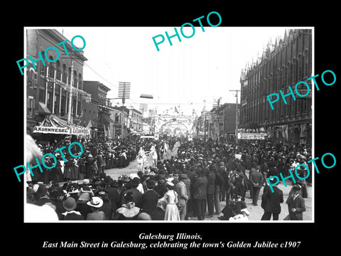 OLD LARGE HISTORIC PHOTO GALESBURG ILLINOIS, MAIN St JUBILEE CELEBRATIONS c1907