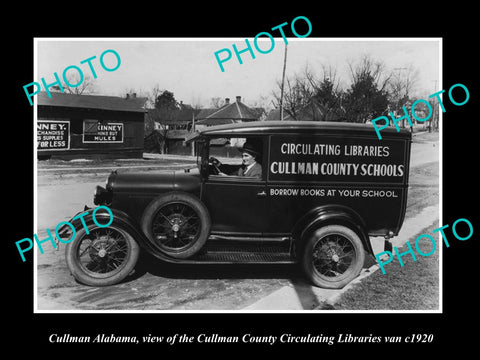 OLD LARGE HISTORIC PHOTO OF CULLMAN ALABAMA, THE CIRCULATING LIBRARY VAN c1920