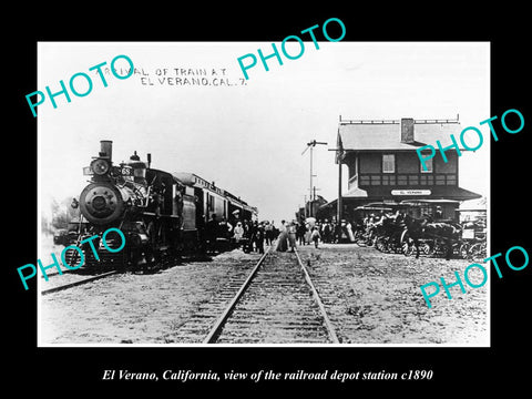 OLD LARGE HISTORIC PHOTO OF EL VERANO CALIFORNIA, RAILROAD DEPOT STATION c1890