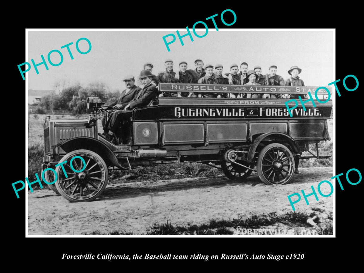 OLD LARGE HISTORIC PHOTO OF FORESTVILLE CALIFORNIA, THE BASEBALL TEAM RIDE c1920