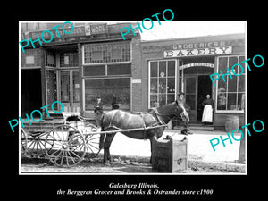 OLD LARGE HISTORIC PHOTO GALESBURG ILLINOIS, THE BERGGREN BAKERY STORE c1900