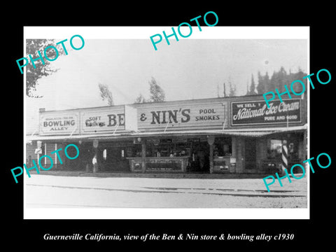 OLD LARGE HISTORIC PHOTO OF GUERNEVILLE CALIFORNIA, STORE & BOWLING ALLEY c1930