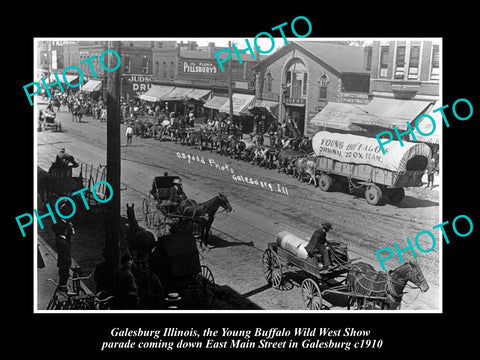 OLD LARGE HISTORIC PHOTO GALESBURG ILLINOIS, THE BUFFALO WILD WEST SHOW c1910