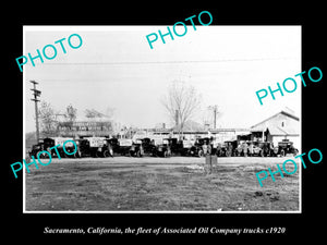 OLD LARGE HISTORIC PHOTO OF SACREMENTO CALIFORNIA, ASSOCIATED OIL Co FLEET c1920