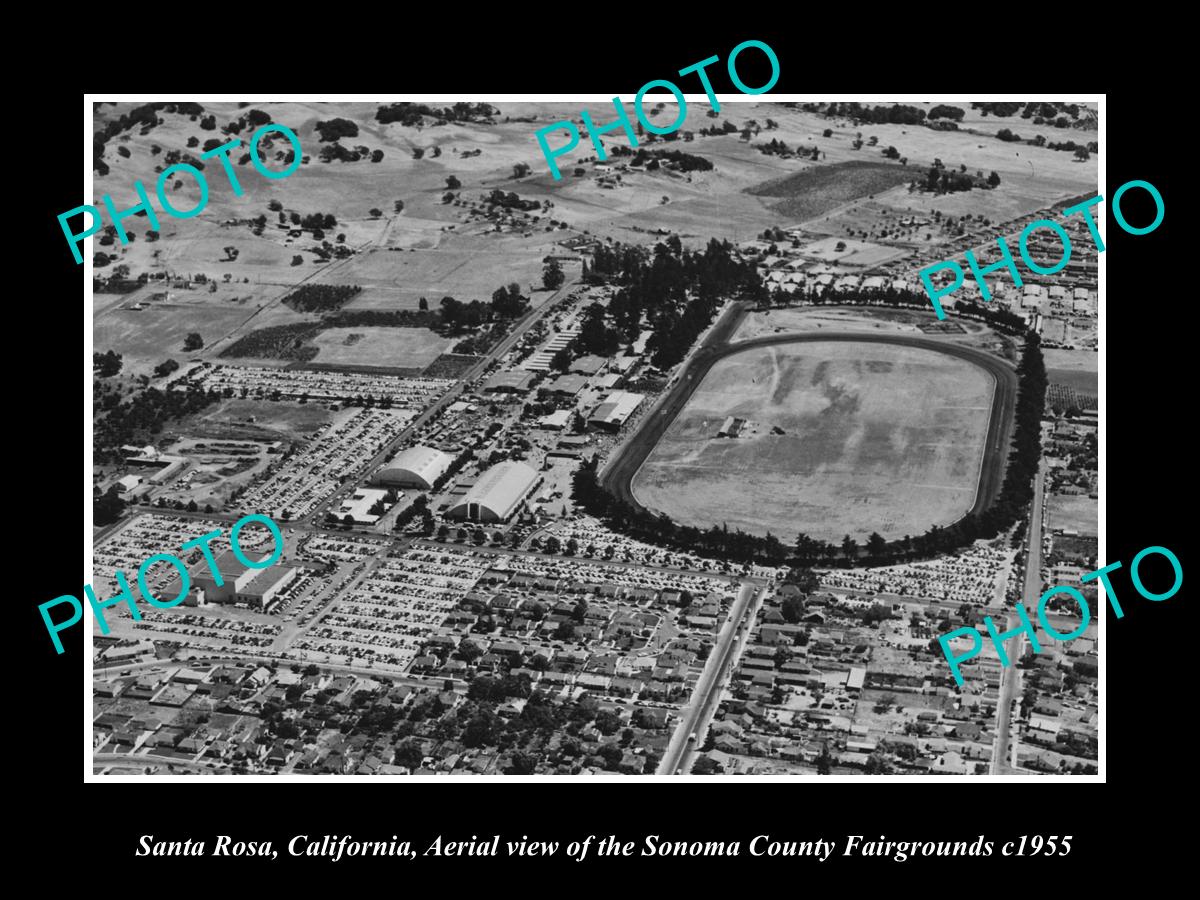 OLD LARGE HISTORIC PHOTO OF SANTA ROSA CALIFORNIA, VIEW OF THE FAIRGROUNDS c1955