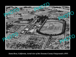 OLD LARGE HISTORIC PHOTO OF SANTA ROSA CALIFORNIA, VIEW OF THE FAIRGROUNDS c1955